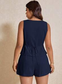 Elaquor 2 Peças Conjunto de Regata e Short em Cor Sólida Plus Size, Moda para o Verão