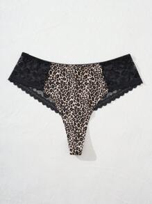 SHEIN 大码豹纹蕾丝拼布内裤 - 彩色 - 查看 3