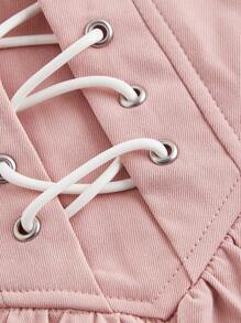 SHEIN MOD Lace Up Front Flare Skirt - Baby Pink - View 3