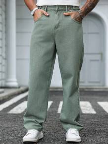 Manfinity Homme Men's Army Green Denim Jeans: Long Zipper Detail And Stylish Design For A Modern Look - Army Green - View 5