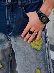 Manfinity Roughcore Plus Size Men's Contrast Color Distressed Pocket Loose Casual Denim Shorts - Multicolor - View 7