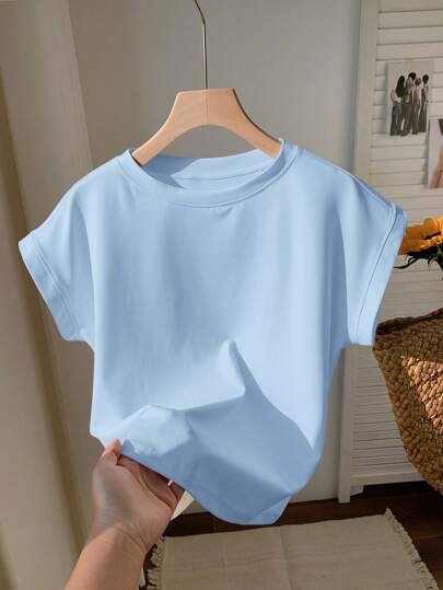 Comfortcana Camiseta casual de mujer de unicolor, cuello redondo, manga corta, versátil