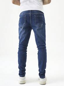 Chillumni Men's Solid Color Skinny Casual Jeggings With Pockets, Streetwear - Medium Wash - View 2