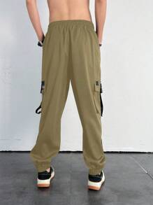 Manfinity Roghcode Loose Men's Chain Detail Flap Pocket Side Cargo Pants - Khaki - View 2