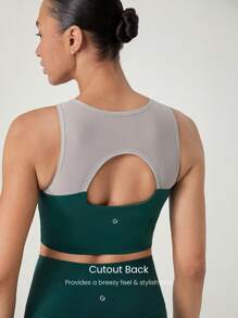 GLOWMODE Top sin mangas con recortes y espalda de malla Powersculpt™, de alto impacto, para entrenamiento, correr y gimnasio, con copas desmontables