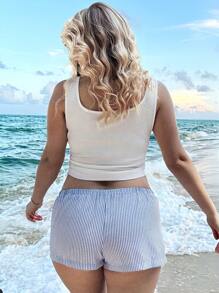 SHEIN EZwear 休閒簡約純色大碼女士背心，適合夏季穿著 - 白色 - 查看 3