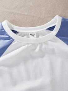 SHEIN 2pcs/Set Teen Girls Sporty Printed Top & Matching Shorts Athletic Outfit - Blue - View 3