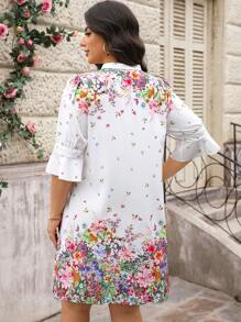 Reflora 大码花卉印花 V 领休闲度假连衣裙 - 白色 - 查看 2