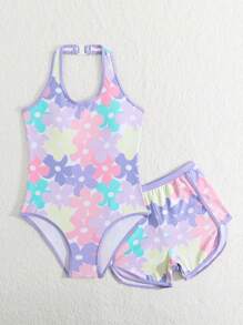 SHEIN Tween Girls Floral One-Piece Swimsuit Swimming Suits For Girls - Multicolor - View 5