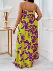 SHEIN Lady Spring And Summer Casual Beach Floral Print Cami Dress Plus Size Dresses - Green - View 3