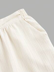 女式纯色系腰三件套（含纹理阔腿裤） - 淺藍色 - 查看 11