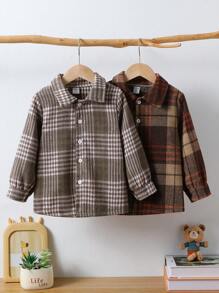 Kleinkind Jungen Lässig vielseitig Street Style Mehrfarben Karomuster Bürstenkragen Langarmhemd, geeignet für tägliche Ausflüge und Zusammenkünfte