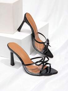 CUCCOO CHICEST New Fashion Versatile Crystal Bowknot Strap Stiletto High Heel Sandals - Black - View 1