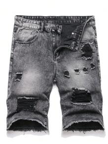 Manfinity LEGND 男式休闲破洞口袋宽松短款牛仔短裤