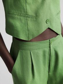 Ontre 2026 Women's 2-Piece Linen V-Neck Vest And Pants Suit,Green Summer Smart Casual Brunch,Business Office Wear,Old Money Style Urban Commuting Fashion - Green - View 8