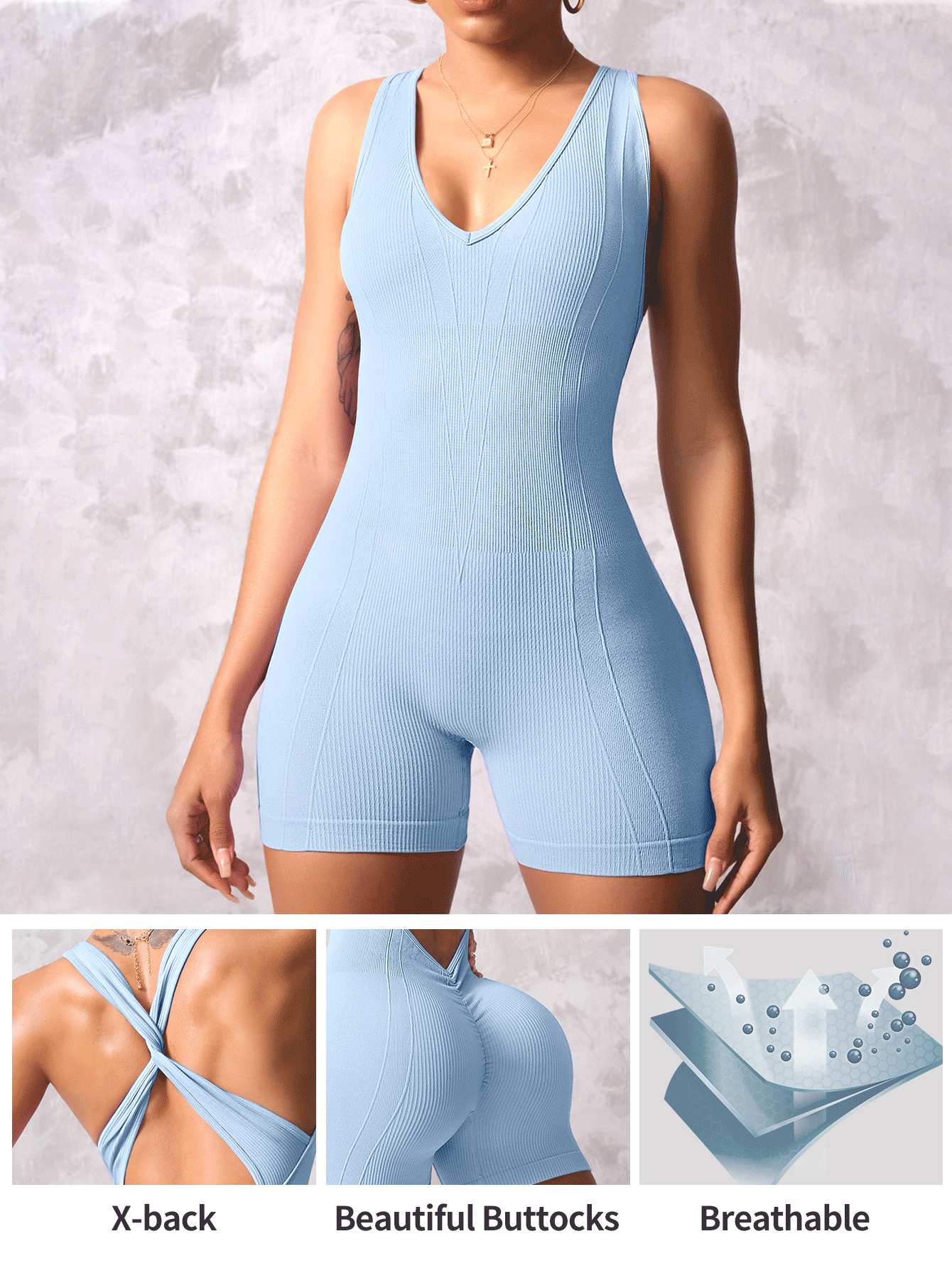 Easithlete 1pc Women's Twist Waist Yoga Running Sports Unitard Shorts Glowmode - Baby Blue - View 2