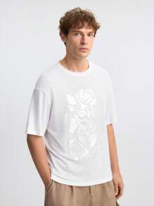 Ontre قميص تي شيرت قصير الأكمام بتصميم علامة مائية صلبة للرجال، كاجوال وعملي للصيف 2025 ، تصميم كاجوال للشباب مناسب للمناسبات الرسمية والحفلات الموسيقية والإجازات والارتداء اليومي - أبيض - مشاهدة 6