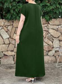 EMERY ROSE Plus Size Contrast Color Printed Patchwork Long Vacation Casual Dress,Spring Outfits For Women,Tropical Vacation Woman Clothes