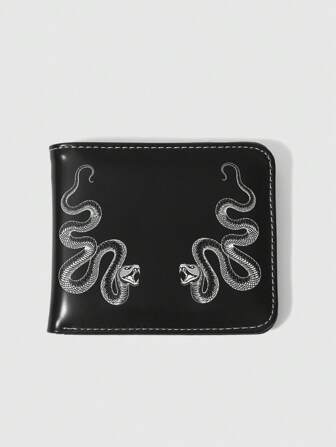 Goth 1 pieza Cartera plegable de moda casual de estilo gótico oscuro con diseño de doble serpiente, monedero con cremallera portátil, bolso de bolsillo de estilo punk unisex