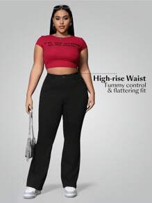 SHEIN Essnce Plus Size Plain Color Jeans, Fashion Suitable For Summer - Black - View 4