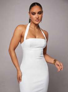 Silquee Vestido de lino color blanco sólido romántico para Día de San Valentín y cita nocturna, vestido plisado de escote en V para mujer, ideal para fiesta, cita romántica, invitada de boda, cóctel, uso diario, cumpleaños y vacaciones.