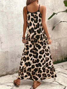 SHEIN Tall Women's Leopard Print A-Line Dress, Suitable For Vacation, Daily Commute - Multicolor - View 2