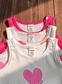 6 paquets Ensemble débardeur sans manches et shorts avec imprimé cœur pour bébé fille, tenue casual assortie convenant pour toutes les occasions en été - Multicolore - Voir 5