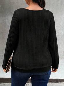 Calvaya Maglietta casual, larga, da donna taglie forti, a maniche lunghe, con scollo a serratura, monocromatica