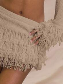 MUSERA 针织修身迷你裙，流苏下摆，优雅可爱，毛衣裙款式，仅适合夏季度假、春季海滩、节日、西部风情之夜、冬季约会、纳什维尔冬季时尚。 - 棕色 - 查看 5