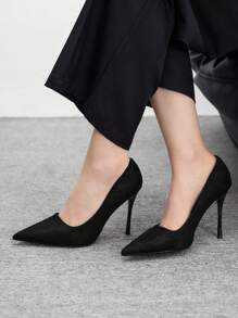 CUCCOO BIZCHIC Women Elegant Minimalist Solid Color Pointed Toe High Heel Pumps - Black - View 3