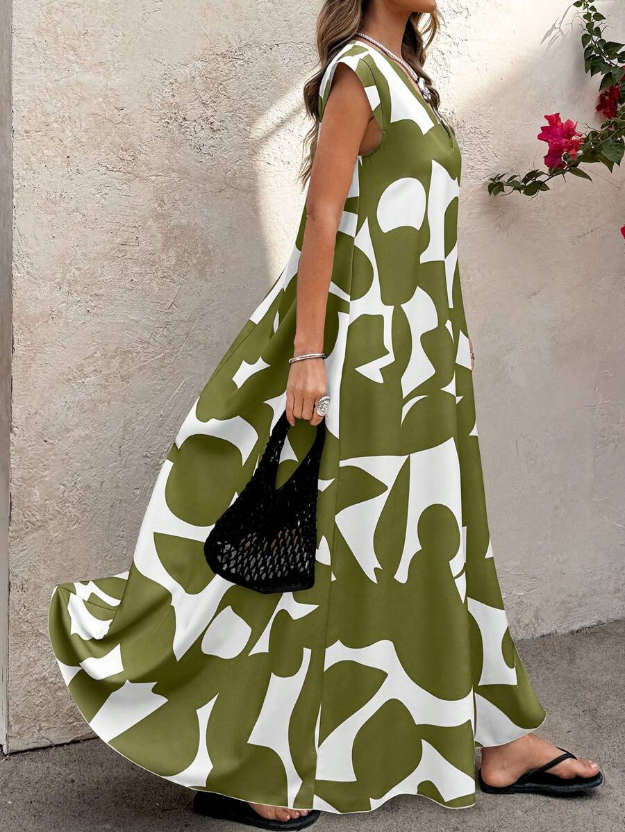 Selianne Women's Retro Patterned Extra Long Dressfall Clothes Fall Clothes - Multicolor - View 1