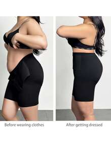 SHEIN Privé Plus Size Women Front Button Mesh Patchwork Short Leggings - Black - View 2