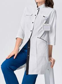 Scrubzie Anti-Wrinkle White & Black Contrast Lab Coat / White Coat For Women - White - View 3