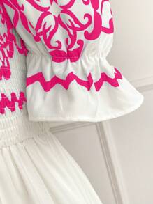 SHEIN VCAY Women's Floral Print Elegant Off Shoulder Dress For Holiday,Summer Dresses For Women,Vacation Style - Hot Pink - View 4