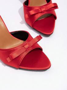 CUCCOO CHICEST New Fashionable Versatile Rhinestone Bow Strap Stiletto Heel Sandals - Red - View 5