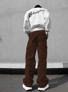 Claim Dot Quần Jeans Cargo Túi Nắp Rộng Cho Nam - màu nâu - Xem 2