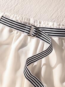 SHEIN Set di camicia a maniche corte con stampa e bordo a contrasto, e pantaloncini in vita elastica con cintura, per ragazzi più grandi