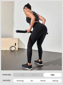GLOWMODE 24 英寸 Powersculpt™ 侧网布侧袋运动紧身裤高强度跑步训练健身房日常运动服可拆卸罩杯 - 黑色 - 查看 6