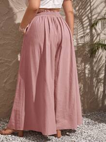 SHEIN VCAY Quần ống rộng cạp rút dây mùa hè - Bụi hồng - Xem 2