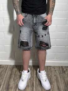 Manfinity LEGND 男式休闲破洞口袋宽松短款牛仔短裤