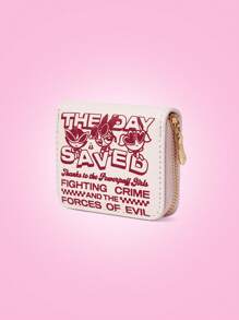 THE POWERPUFF GIRLS X SHEIN 1 件粉色花朵、泡泡、毛茛和字母印花短钱包