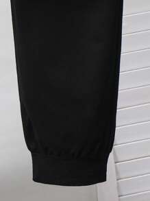 SHEIN 2pcs Set Teen Boys 2 In 1 T Shirt Black Jogging Pants Affordable Two Pieces Teen Boy Spring Boys Spring Teen Boy Clothing Matchable Black Shirt Valentine's Day Shirt Boys Early Spring Shirt Tops Cute Sweaters Suitable For Commuting To School Everyday Casual College Traveling Suitable For Sports Suitable For Spring, Summer And All Seasons Season, Fleece, Thickened - Khaki - View 3