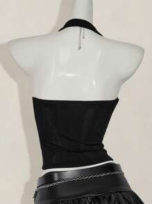 SHEIN ICON 女士休闲深 V 领扭结背心 - 黑色 - 查看 6