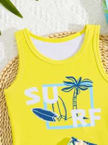 Young Boy 2 Pieces Swimwear, Front Print Patterned Swimwear Top - Multicolor - View 3