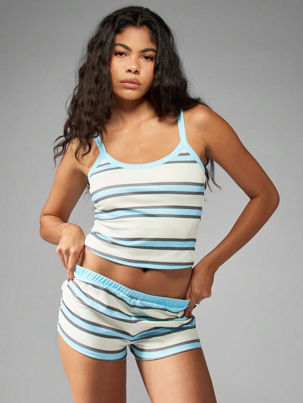 MISSGUIDED ストライプリブニット アスレチックタンクトップ ボーイ 