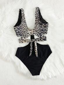 Swim Vcay 2025 Women's Vacation Leopard Print Sexy Cutout One-Piece Swimsuit - Multicolor - View 2