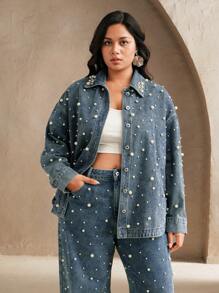 Anewsta Blusa de cárdigan largo decorada con cuentas y cristales, de estilo elegante, casual y de vacaciones para mujer, tallas grandes, para primavera/verano - Azul - Ver 7