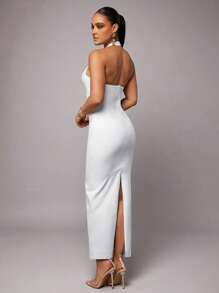 Silquee Vestido de lino color blanco sólido romántico para Día de San Valentín y cita nocturna, vestido plisado de escote en V para mujer, ideal para fiesta, cita romántica, invitada de boda, cóctel, uso diario, cumpleaños y vacaciones.