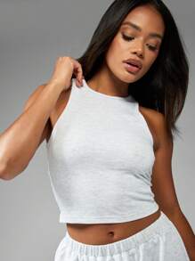 MISSGUIDED 无袖工字领短款上衣和高腰短裤套装运动休闲家居服两件套健身夏季运动休闲运动装 - 淺灰色 - 查看 4