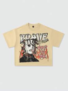 ROMWE MEN Street Life Camiseta de manga corta de ajuste holgado con estampado gráfico casual para hombre para el verano
